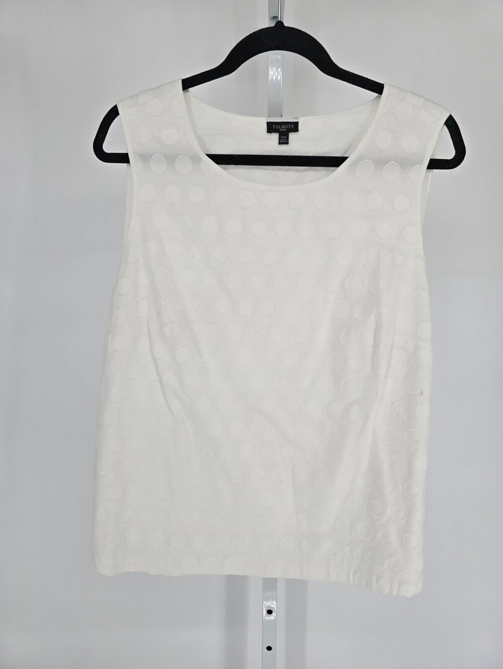 Talbots Womens Sz 16W Sleeveless Cotton Blouse White Textured Dot Print